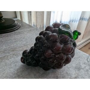 Glass Cluster Of Purple Grapes w/ Green Stem, MCM